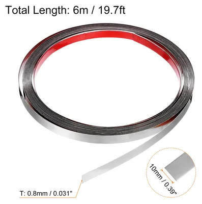 Produktbild von 6m x 10mm Zierleisten Selbstklebend, Wandleisten zum Aufkleben und Anbringen von Rahmen, Edelstahlleiste mit Spiegeloberfl?che fš¹r Wand, Decke, Schrank, Fliesenkante, Silber