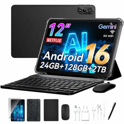 Obrázok produktu pre Tablet Nexall N90 s Androidom 16, 12" FHD InCell s obnovovacou frekvenciou 120 Hz, 24 GB (8 + 16) RAM + 128 GB ROM (podpora TF kariet až do 2 TB), 5G, Wi-Fi/4G SIM, 9000 mAh/18 W, Gemini AI, s perom/klávesnicou/myšou