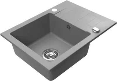 Produktbild von VBChome Granitspüle 59 x 44 cm Grau Einzelbecken Einbauspüle Reversibel Gesprenkelt Pflegeleichtes Spülbecken mit Siphon Ideal für kleine Küchen