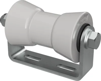 Zdjęcie produktu dla Poliuretanowa rolka kilowa z uchwytem roll pomoc do wodowania przyczepy z łodzią ocynkowany SUPROD, 130 mm, szary