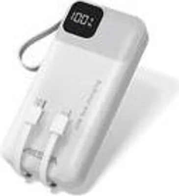 Produktbild von VIESTA® Powerbank 20.000 mAh Weiß Schnellladen 22,5 W PD 20W USB-C Lightning Kabel LCD Display LED Taschenlampe USB-A USB-C Trageschlaufe