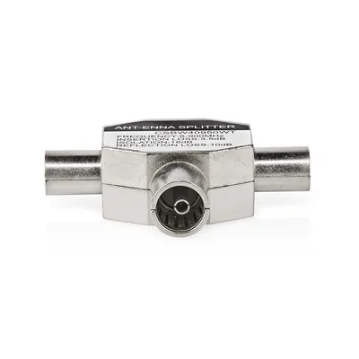 Produktbild von Nedis Satelliten- und Antennenadapter - 2x Coax Stecker - IEC (Coax) Buchse - Vernickelt - 75 Ohm - T-Splitter - Metall - Weiss - 1 Stück - Box