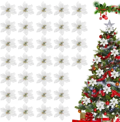 Produktbild von KOUHA Set von künstlichen Blumen Weihnachtsbaumschmuck 32 Stück Silber