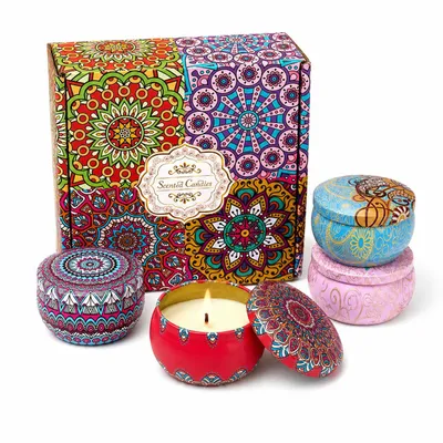 Produktbild von Set mit 4 Vintage-Duftkerzen mit Rosenduft aus Sojawachs – eine wunderschöne Geschenkidee