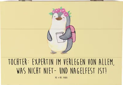 Produktbild von Mr. & Mrs. Panda holzschatulle Tochter Expertin 22 x 15 cm - Gelb Pastell - Geschenk, Box, Geschenkbox, Humor, Handarbeit, Geschenke, Schatulle, Einfallsreichtum, Holzbox