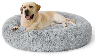 Produktbild von Hundebett rund waschbar flauschig 120cm hellgrau L 120 x B 120 x H 22 cm