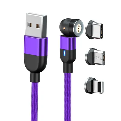 Image de 2 × câble de charge magnétique 3 en 1 Compatible avec Mirco USB, smartphone de type C et appareil iProduct, violet, 6,6 ft