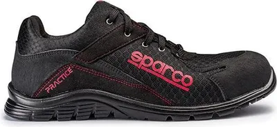A single black shoe with red accents is shown against a white background.