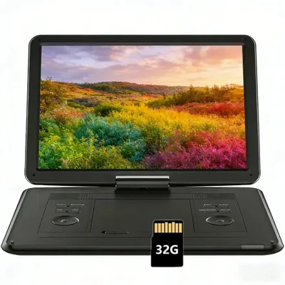 Produktbild von 17,5-Zoll Tragbarer DVD-Player mit 15,6-Zoll HD-Drehbildschirm 6h Akkulaufzeit Dualen Stereo-Lautsprechern TF/USB TV/Beamer-Anschluss mit 32GB kaart