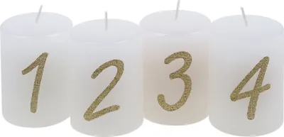 Produktbild von Weihnachtskerzen Stumpenkerzen "1 - 4", 4er-Pack Weiß 80/58 mm