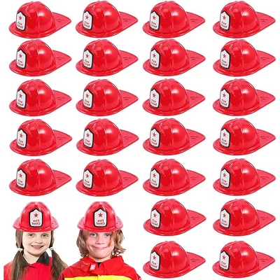 Produktbild von 24er set rote feuerwehrmütze, kinder, pvc, partyzubehör, rollenspielhelm