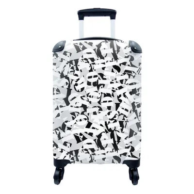 Produktbild von MuchoWow® Koffer Handgepäck Trolley Rollkoffer Kleine Reisekoffer mit 4 Rollen - Buchstaben - Alphabet - Muster - Schwarz und Weiß - Cabin Size < 55x40x23 cm & 55x40x20 cm - Fotokoffer - Kabinenkoffer - Boardgepäck - Reise-Box - Reisekoffer - Reisegepäck - Koffer mit Bild - Trolley für Kinder