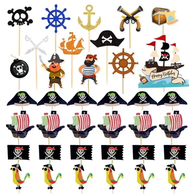 37 Piraten-Tortenaufsätze, Cupcake-Topper für Geburtstage