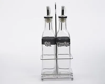 Produktbild von Glasflasche Ölflasche Essigflasche Set Metallkorb