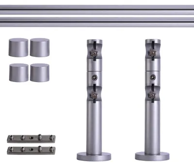 Produktbild von Gardinenstange Set Innenlauf, 2-läufig, ⌀ 19 mm, 160 cm, silber + Wand, Kappe Komplettset Innenlauf mit Halterungen & Endstücke, Vorhangstange in Silber, Rot-Bronze & Anthrazit, 120–400cm, Eisen, Aluminum Victoria M.