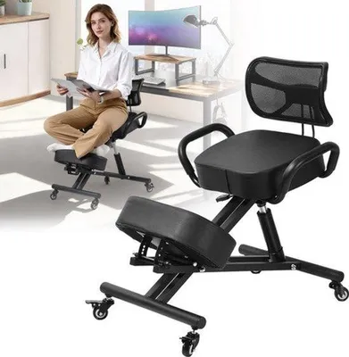 Obrázok produktu pre Ergonomická stolička s opierkou nôh – Výškovo nastaviteľná – Kovová – Čierna