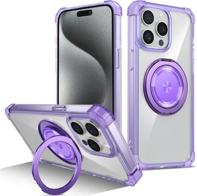 Immagine prodotto di Custodia per iPhone 14 Pro Max Supporto ad anello magnetico, supporto, compatibile con MagSafe, protezione militare, custodia trasparente viola