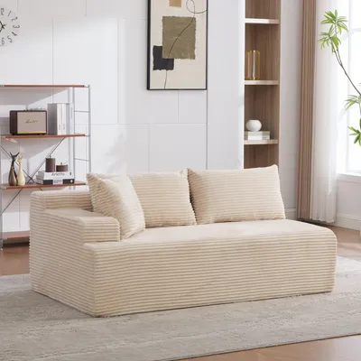 Produktbild von okwish Wohnzimmersofa mit linker Armlehne und Kissen, Loungesofa mit rutschfestem Boden, Chenille-Stoff, Zweisitzer für Wohnzimmer in Beige