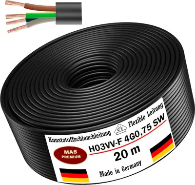 Produktbild von 20m Kunststoffschlauchleitung H03VV-F 4G0,75 Schwarz Leitung Gerätekabel