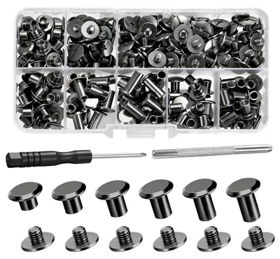 Obrázek produktu pro 110 ks kožených nýtů M5 x 4/5/6/8/10/12 mm k zašroubování pro kutilské práce s kůží, peněženky, knihy, zavazadla a další kutilské projekty