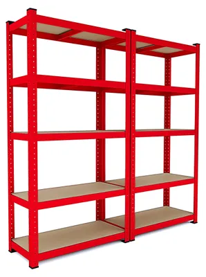 Metall-MDF-Regalset 2er, 875 kg, 5 Böden, 180x90x40 cm, rot