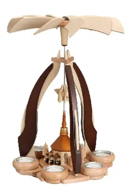 Produktbild von Tischpyramide Seiffener Kirche Kurrende Teelichter natur BxHxT 27x36x27cm NEU