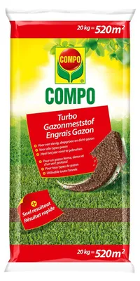 Produktbild von COMPO Turbo Rasendünger - Organisch-mineralisch - 20 kg - 520 m² - Sehr schnelle Wirkung - Staubarmes Granulat - Geeignet für Streuwagen