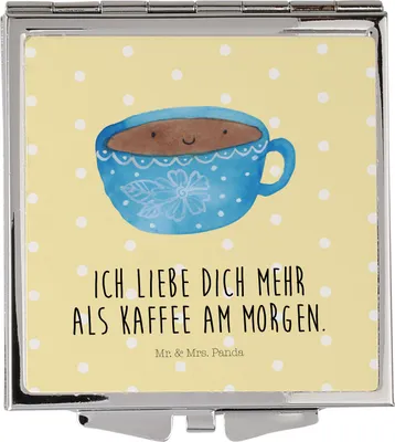 Produktbild von Mr. & Mrs. Panda Kleiner Spiegel Kaffee Tasse - Gelb Pastell - Geschenk, Schminkspiegel, klein, Geschmack, Lustige Sprüche, Taschenspiegel, Liebe, Kosmetikspiegel, Genuss