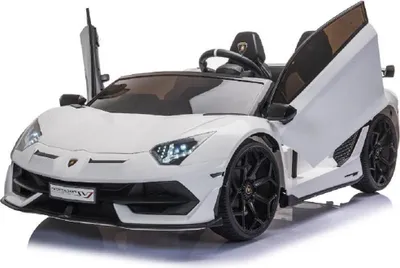 Image de Véhicule pour enfants - Voiture électrique "Lamborghini Aventador SVJ biplace" - sous licence - 12V7AH, 2 moteurs- 2,4Ghz télécommande, MP3, siège en cuir+EVA+Peint-Blanc