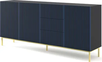 Produktbild von FURNLUX Sideboard Ravenna F Schwarz Und Blau Und Gold 200cm / Hauptfarbe: Blau / Abmessungen: 200 x 87 x 42 cm