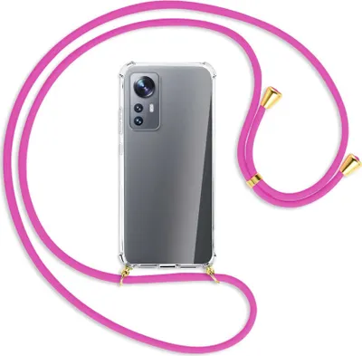 Produktbild von Handykette Backcover-Schutzhülle mit Band (Metall goldfarben) für Xiaomi 12 - hot pink