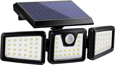 Image de Projecteur solaire avec détecteur de mouvement, 70 LED, étanche, projecteur solaire à 3 têtes pour jardins.