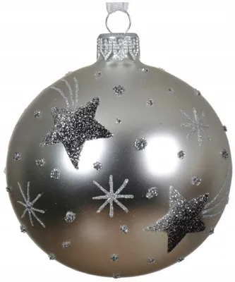 Imagen del producto de Adorno navideño de vidrio, 8 cm, color plateado, con estrellas