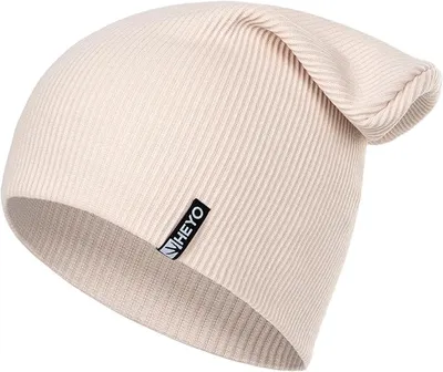 Produktbild von Herren Mütze HEYO Damen Beanie aus Baumwolle Slouch Beanie Übergangsmütze Elastisch Gerippt Beige