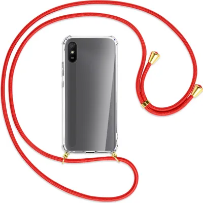 Produktbild von Handykette Backcover-Schutzhülle mit Band (Metall goldfarben) für Xiaomi Redmi 9A - rot