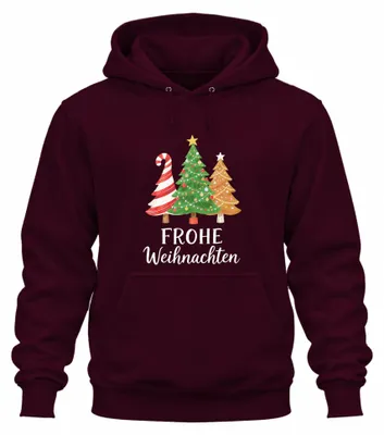 Produktbild von Frohe Weihnachten Weihnachtsbaum Zuckerstange Tannenbaum Hoodie Kapuzenpullover, Burgundy, XL