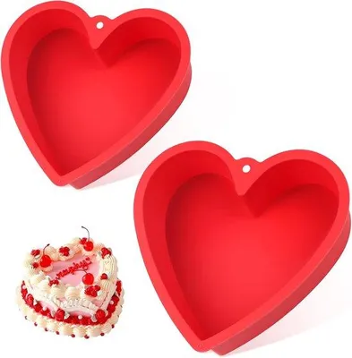 Productafbeelding van Siliconen hartvormige cakevormen - BPA-vrij - 2 stuks - Rood - 20,5 cm