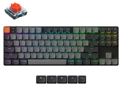 Productafbeelding van Keychron K1, bekabeld en draadloos, USB + Bluetooth, mechanische schakelaar, QWERTY-lay-out, RGB-LED-verlichting, grijs