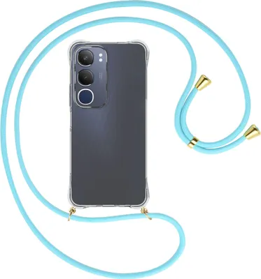 Produktbild von Handykette Backcover-Schutzhülle mit Band (Metall goldfarben) für Vivo Y19S 4G - himmelblau