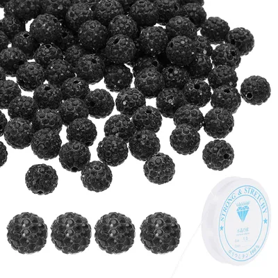 Strass-Kleikugeln 10 mm, 120 Stück, schwarz, mit elastischem Band