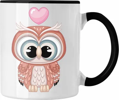 Produktbild von Trendation - Eulen Grafik Herz Tasse (Schwarz)
