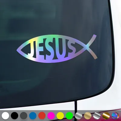 Produktbild von PantherPixel Jesus Fisch Aufkleber Ichthys Christentum Christus Sticker Auto Geschenkidee Farbe Oilslick-Hologramm