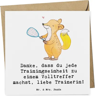 Produktbild von Mr. & Mrs. Panda Grußkarte Squash Trainerin Danke - Weiß - Geschenk, Sportarten, Glückwunschkarte, Squashtraining, Sportart, Danksagung, anlasskarte, Coaching, Motivation