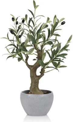 Produktbild von Unyqoos® Kunstpflanze Olivenbaum in Steinoptik für stilvolle Innenraumdekoration, 52 cm hoch