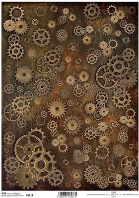 Immagine prodotto di ITD carta di riso decoupage tecnica artigianale tovagliolo di carta-R1113 - A4 ruota dentata, ruote dentate, ruote dentate, ruota dentata, dado, dadi, steampunk, ruggine, metallo, sfondo