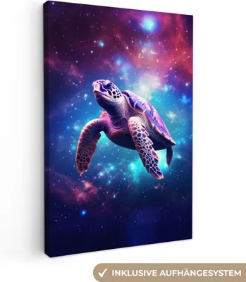 Produktbild von MuchoWow® - Leinwandbilder - Schildkröte - Tier - Galaxie - Weltraum, Wandbild, Wanddeko Bilder Wohnzimmer, 60x90 cm