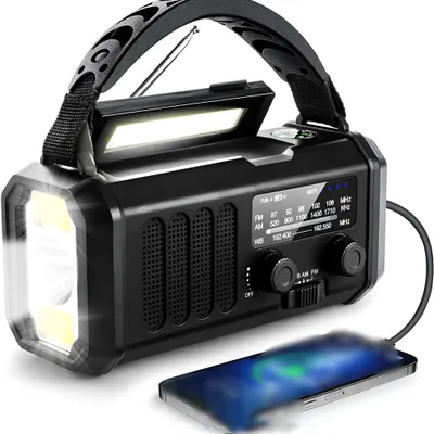 Image de Radio d'urgence - XSY-330 - Recharge par manivelle et par énergie solaire - Radio AM/FM/SW - Étanche - Batterie externe de 10 000 mAh - Lampe de poche LED et lumière de lecture - Alarme SOS