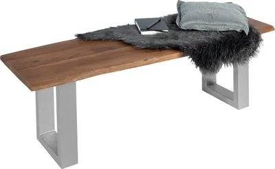 Produktbild von Sitzbank Baumkante 140 cm nussbaum massiv Akazie silber ANNI