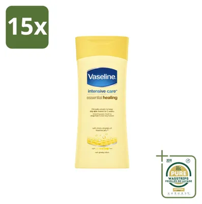 Productafbeelding van 15 x Vaseline Essential Healing Bodylotion - Voedende en verzorgende bodylotion - 200 ml - Voordeelverpakking - 15 stuks