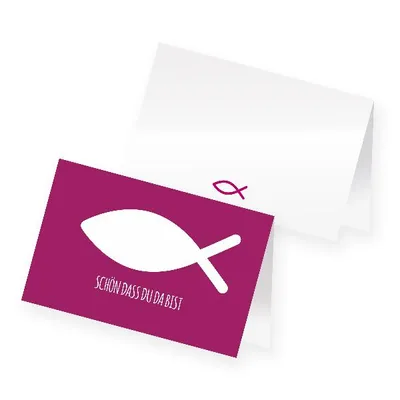 Produktbild von itenga 24x Tischkarte Fisch PINK Platzkarte Kommunion Taufe Konfirmation